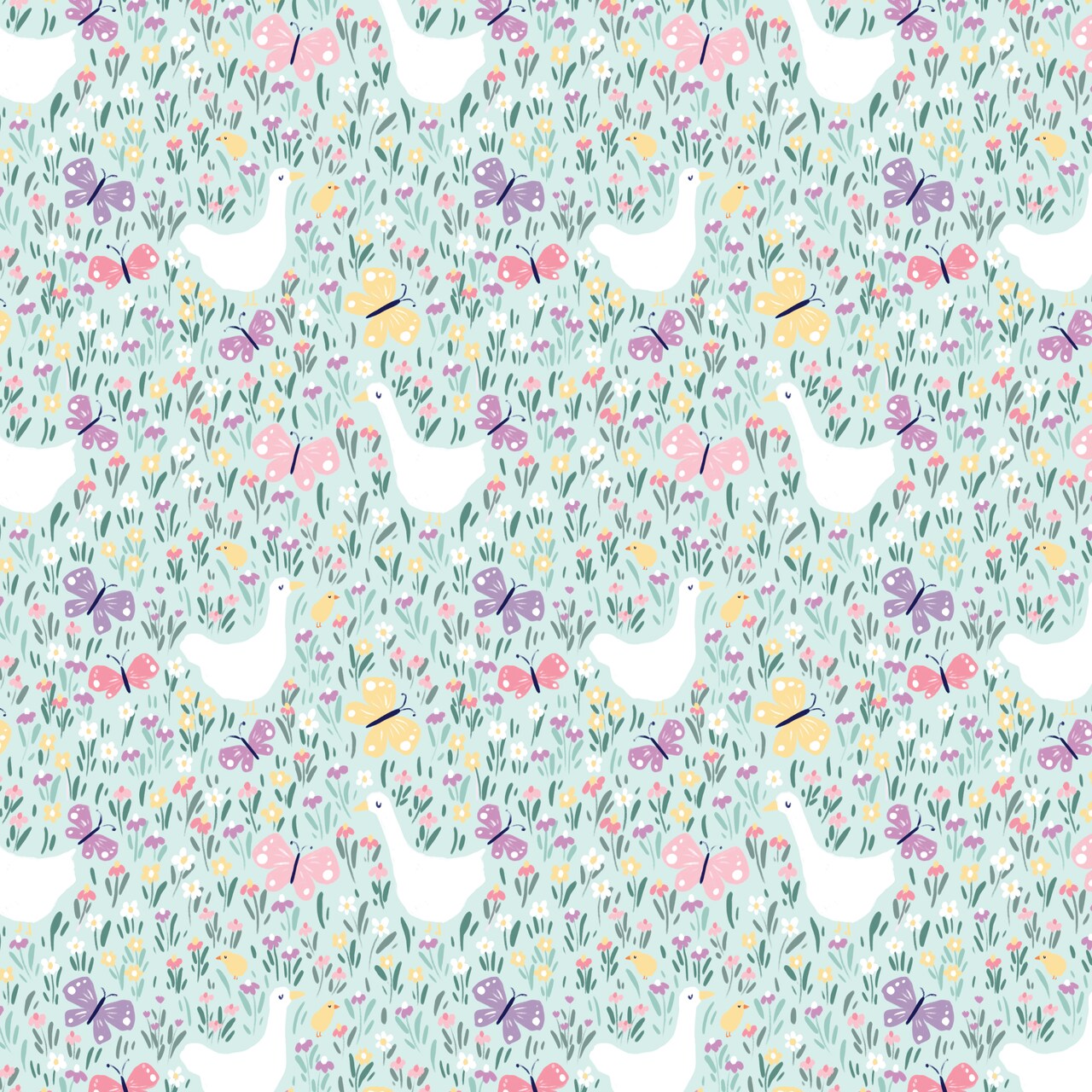 Geese and Butterflies in Green (228426) | Bunny Blossoms | Dominika Godette | Cloud9